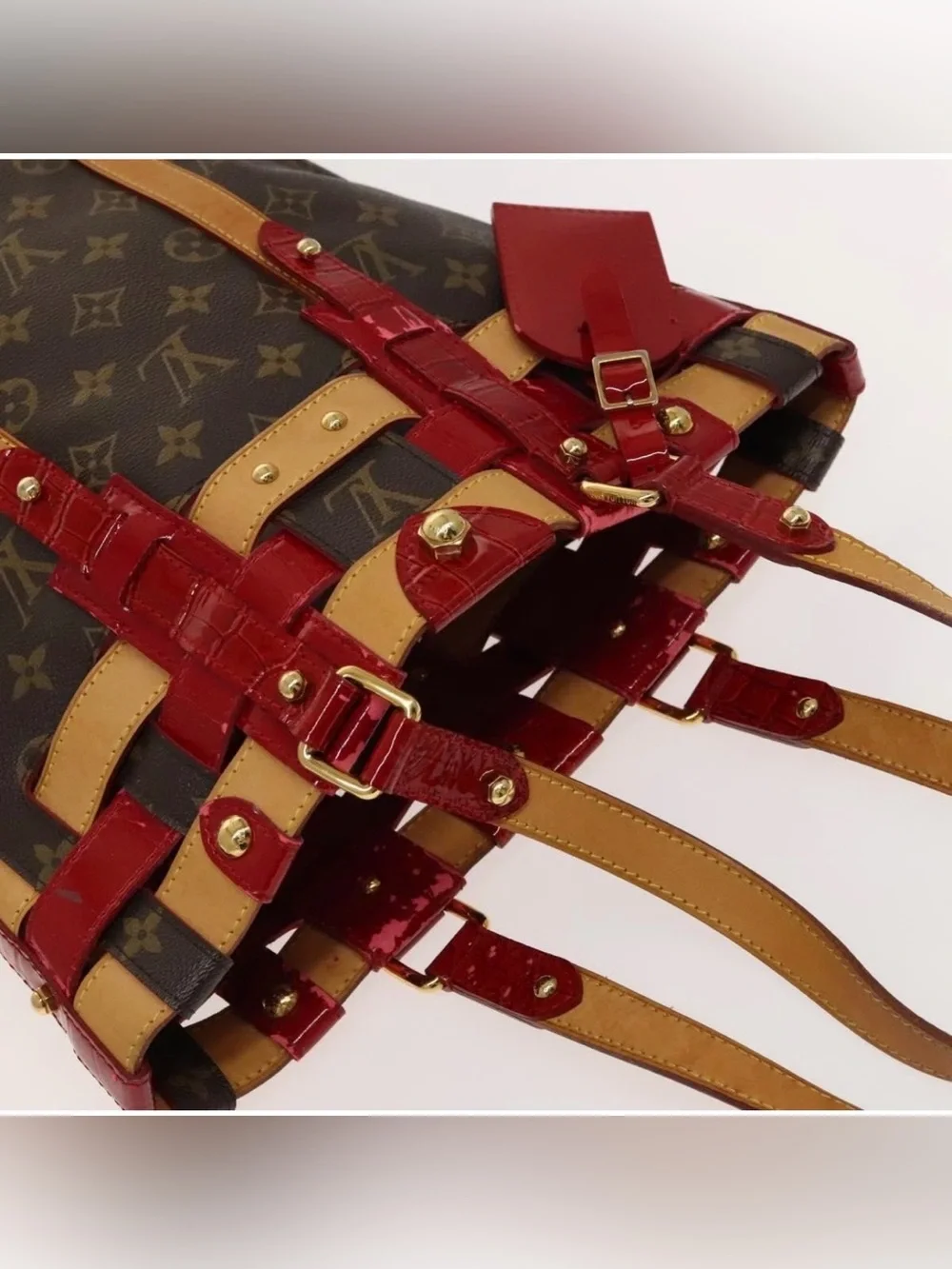 👜 LOUIS VUITTON Ruby Neo Bucket Tote Monogram Authentic Brown Red Shoulder Bag